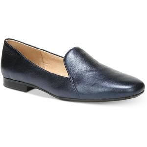 Naturalizer Womens Emiline Navy Leather Slip On Block Heel Loafers Flats NWT